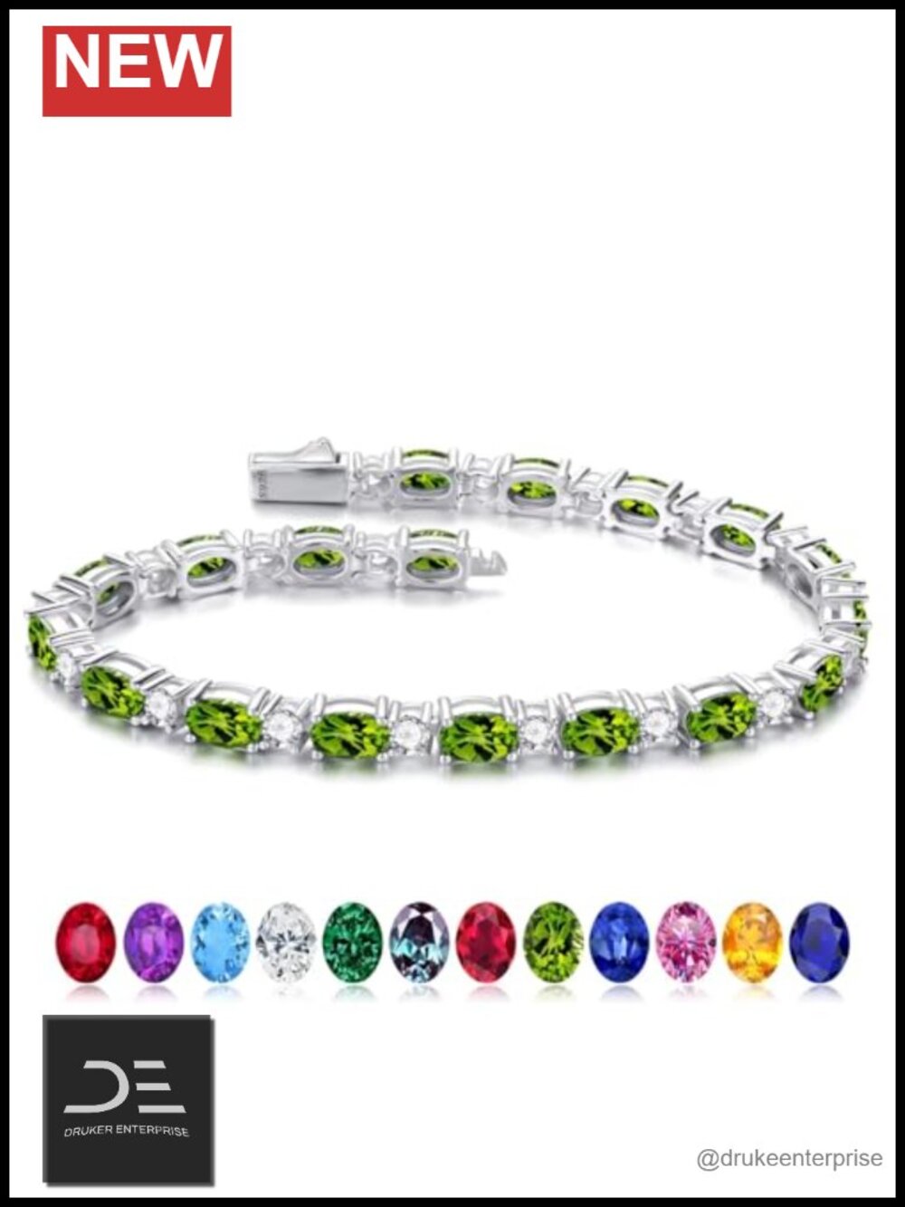 925 Sterling Silver Tennis Bracelet with Birthstone Peridot Gift for Women